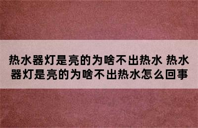 热水器灯是亮的为啥不出热水 热水器灯是亮的为啥不出热水怎么回事